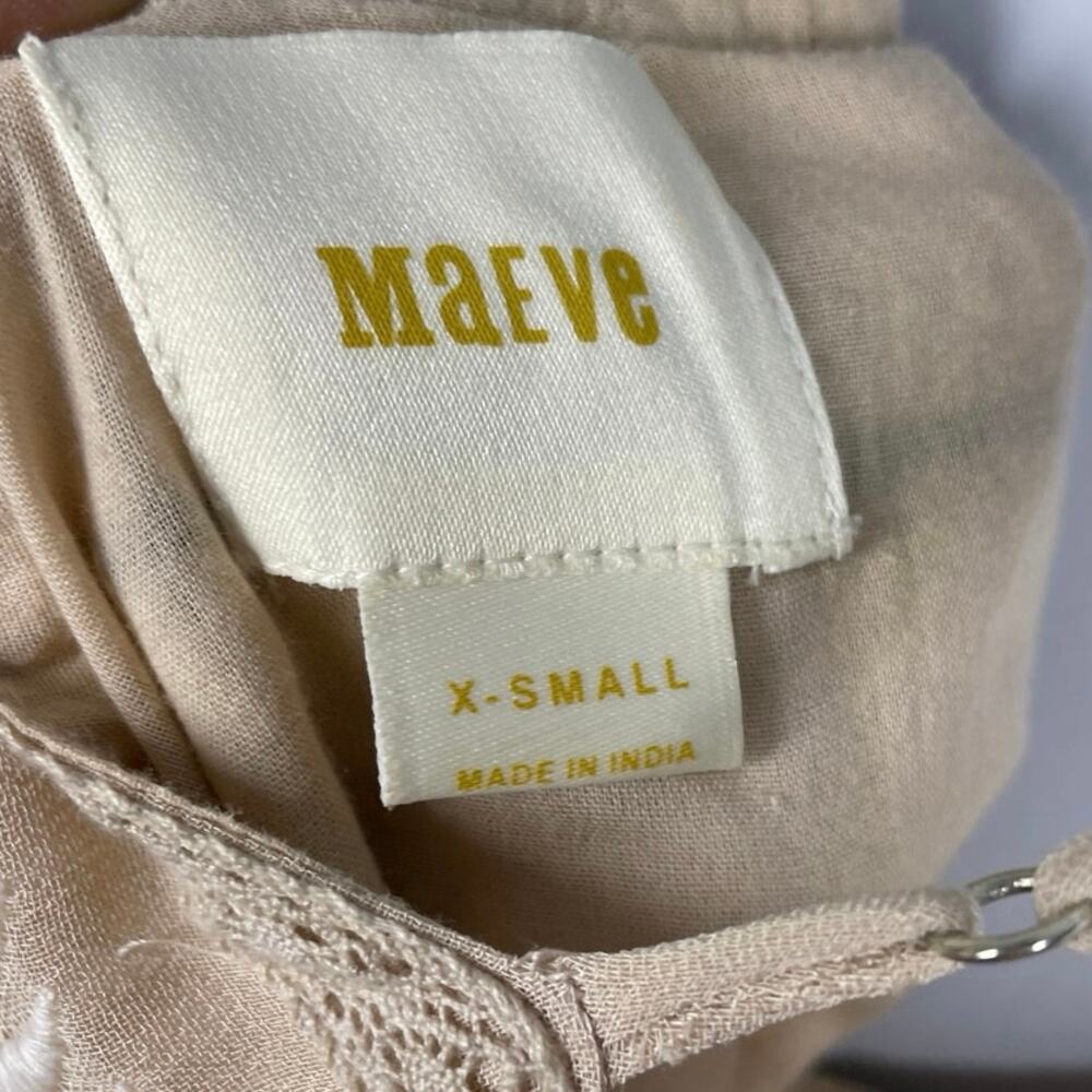 Anthropologie Maeve, Size XS, Tan w/Black & White Embroidered Slip Dress, Boho - Picture 4 of 8